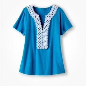 💕 SOFT SURROUNDINGS L Kaitlyn Embroidered Knit Tunic Top Cottagecore Lace